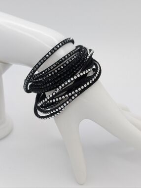 Swarovski Layered Crystal Studded Wrap Bracelet Black